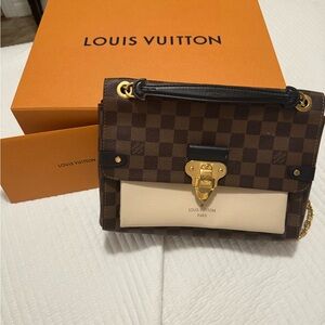 Louis Vuitton Brown Checkered Bag with Gold Accents